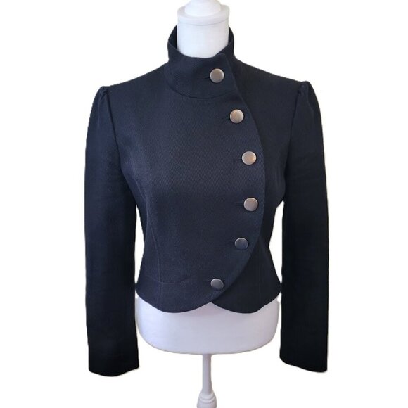 Halogen Jackets & Blazers - Halogen Short High Neck Cotton Jacket Black Fitted Coat Women's Size S